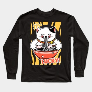 lucky cat ramen Long Sleeve T-Shirt